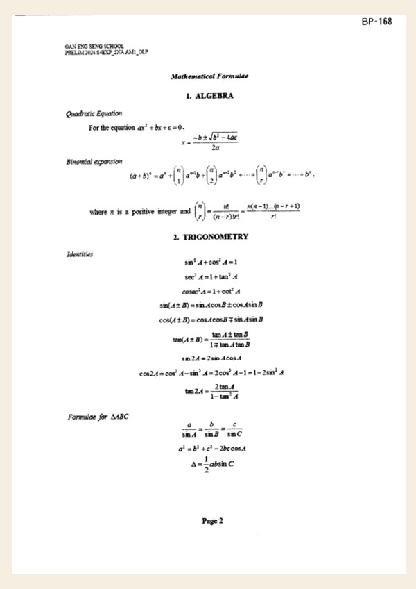 2024年中三预考附加数学第一卷 - 新加坡甘英盛中学(Sec 4 Maths1) 2024年中三预考附加数学第一卷 - 新加坡甘英盛中学(Sec 4 Maths1)