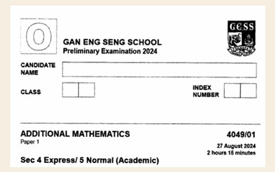 2024年中三预考附加数学第一卷 - 新加坡甘英盛中学（Sec 4 Maths1）