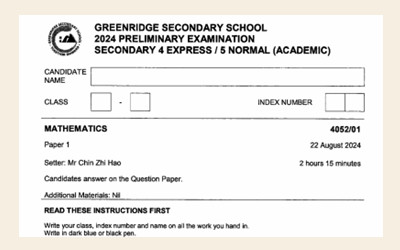 2024年O水准数学预考试卷1-新加坡绿岭中学